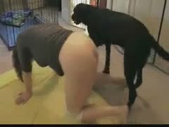 For her first animal sex adventure, a playful amateur woman takes down her trousers and bows over.